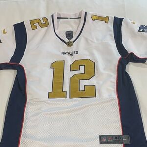 Nike White and Navy Patriots Jersey with Gold Number